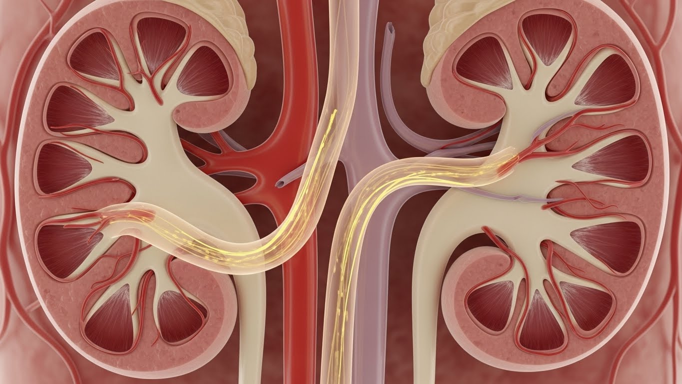 신세뇨관에-초점을-맞춘-인간-신장의-상세하고-사실적인-이미지입니다.