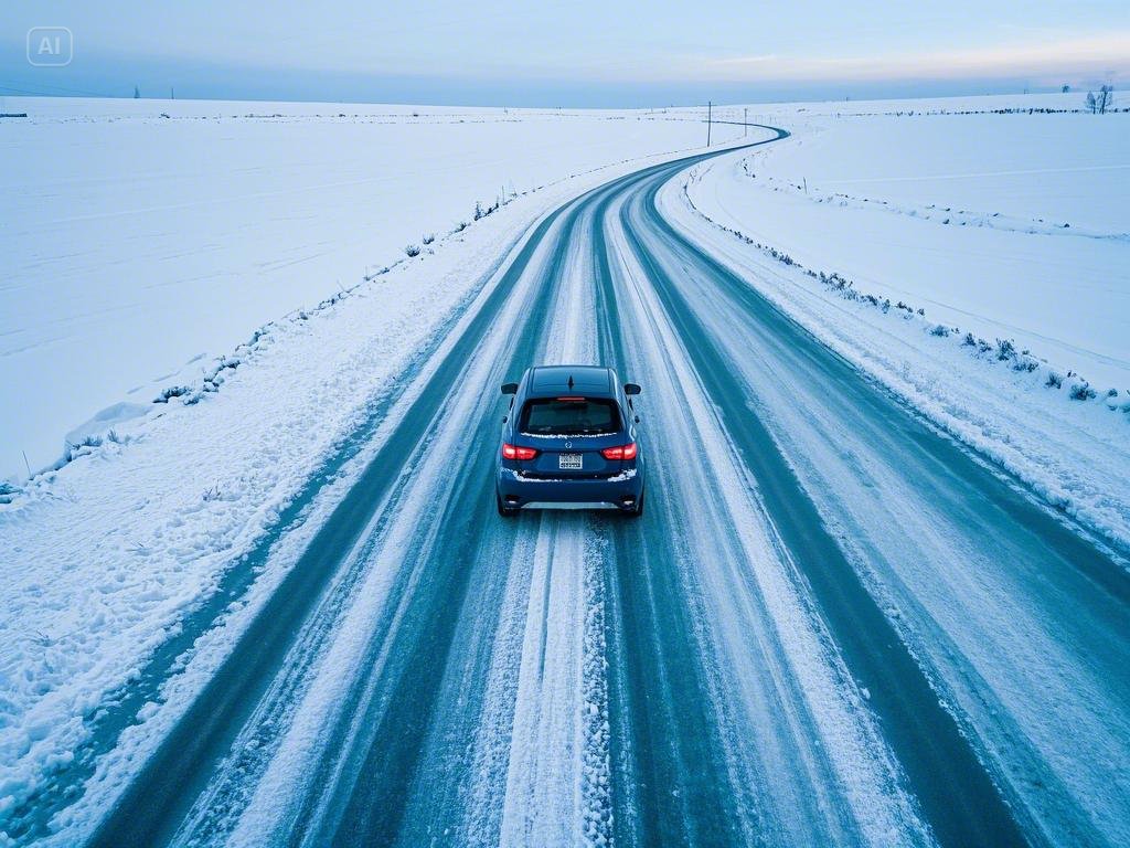 눈길을 달리고 있는 차 관련 사진
