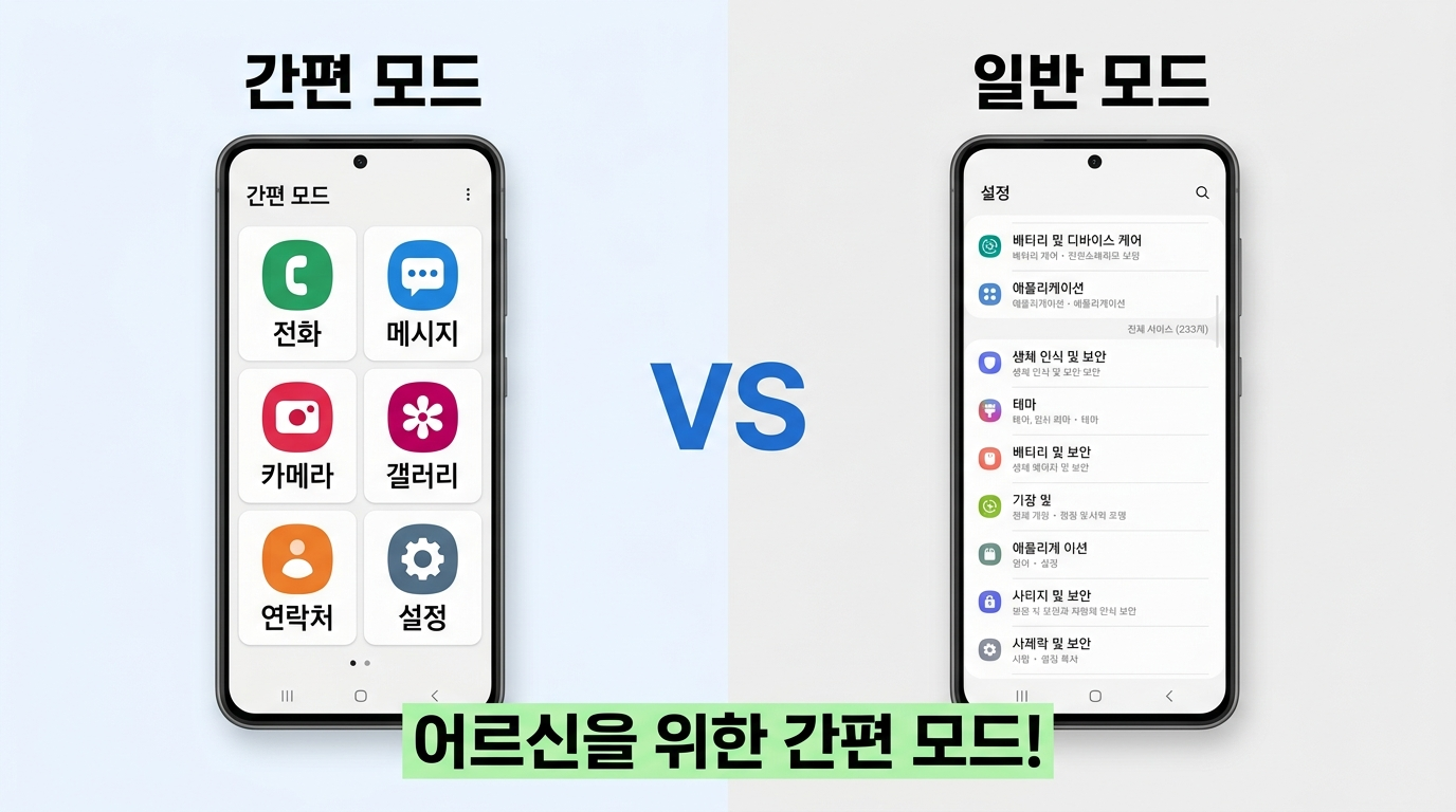 건강보험25시 간편모드 일반모드 비교 화면