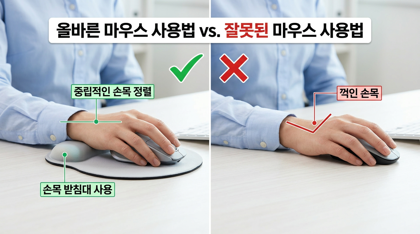 손목보호 마우스패드 올바른 사용 자세