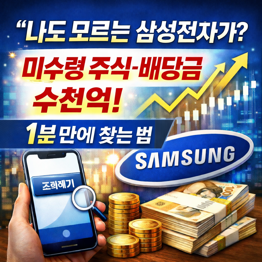 "나도 모르는 삼성전자가?" 미수령 주식·배당금 수천억, 1분 만에 찾는 법 (2026)
미수령주식조회, 미수령배당금찾기, 한국예탁결제원, 숨은돈찾기, 주식재테크, 공모주환불금, 배당금통지서, 잠자는주식, 거북이의재테크, 부자되는습관