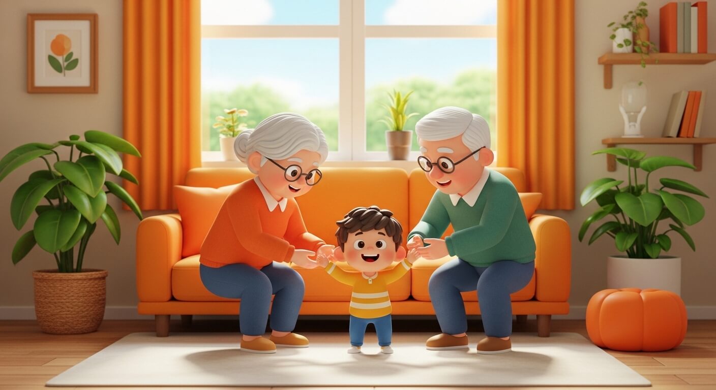 조부모가 손자를 돌보고 있는장면