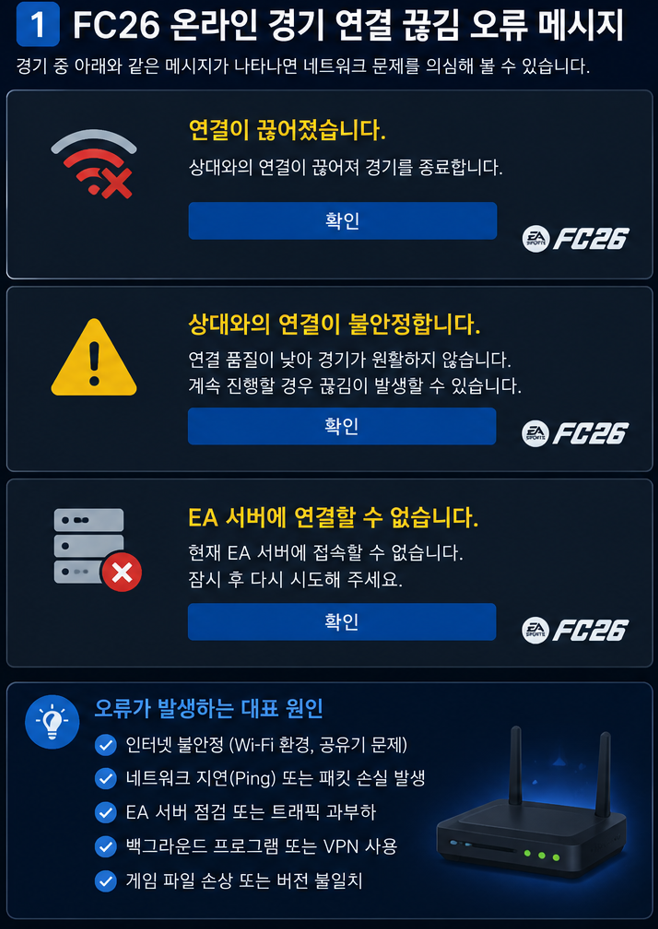 연결이 끊긴 시점과 표시된 오류 메시지를 기록하면 원인을 구분하기 쉽습니다.