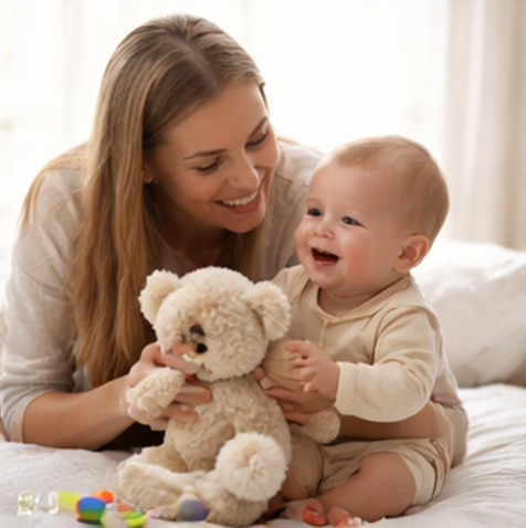 아기랑 놀아주는 사진