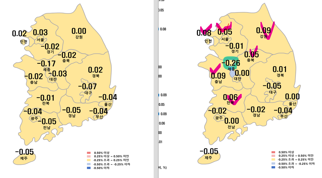 5월 3주차 시도별 아파트 지난주 대비 매매가격지수 변동율