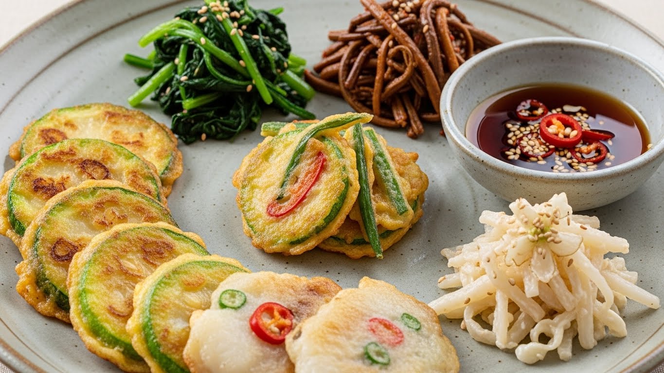 설날 명절 필수 음식인 모듬전과 삼색 나물