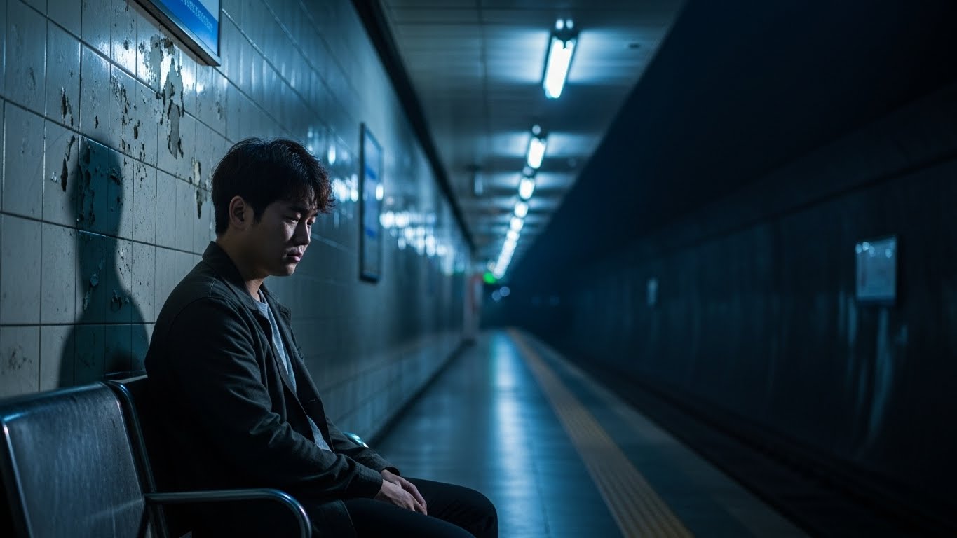 사회적 고립감 속에서 자신의 내면을 들여다보는 현대인의 심리적 고뇌를 표현한 모습