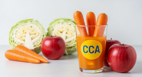 신선한 당근&amp;#44; 양배추&amp;#44; 사과를 투명 유리컵에 담은 이미지