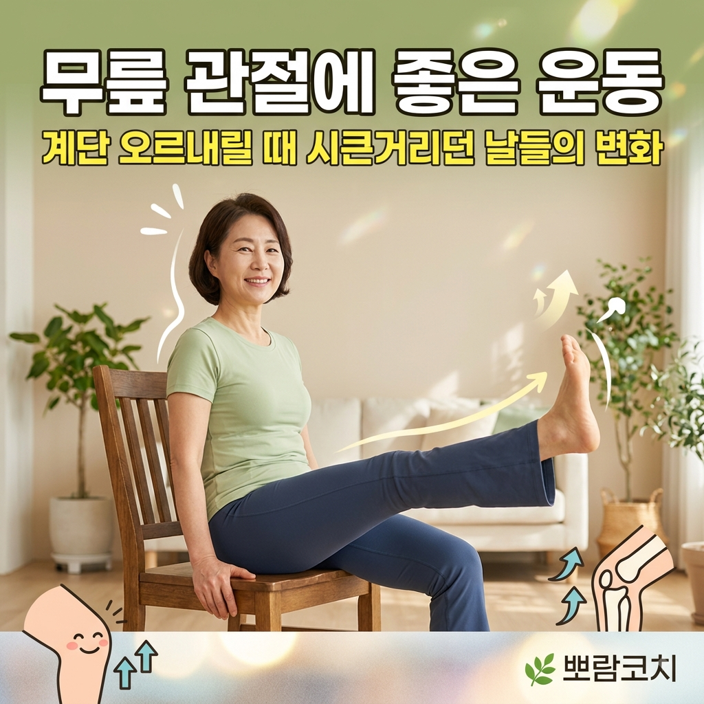 따스한 햇살이 드는 아늑한 거실에서 의자에 바르게 앉아 다리를 앞으로 뻗어 스트레칭하고 있는 모습