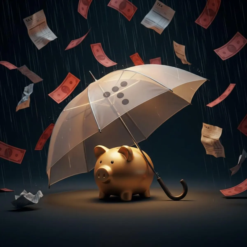 국민연금 2000만원 초과 피부양자 탈락을 상징하는 비와 돼지저금통 이미지