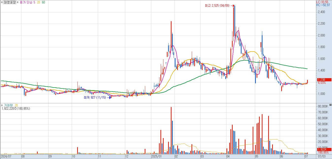테마주의 급등락 움직임 사진