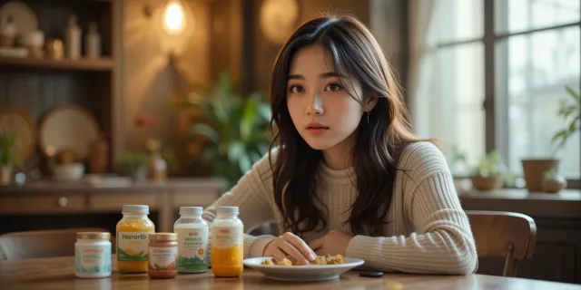 장 건강 비결로 유산균 복용 시간을 강조하는 장면