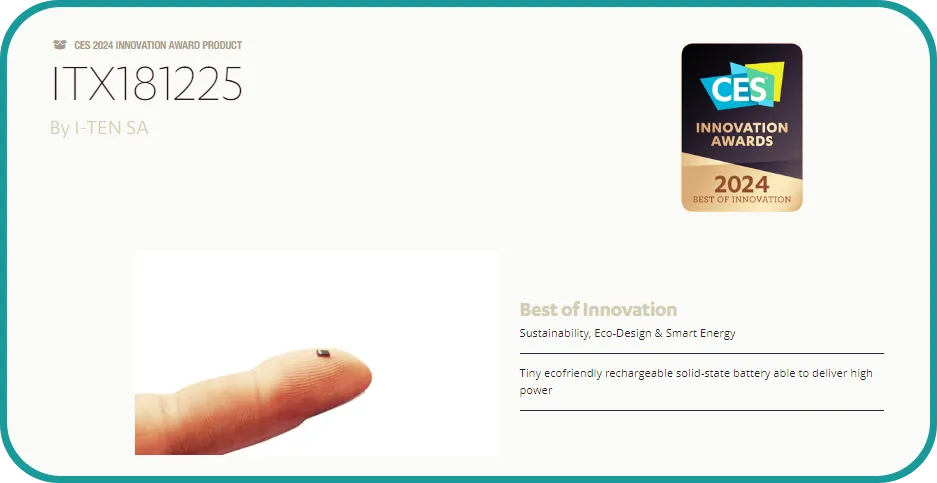 I -TEN 의 초소형 배터리 ITX181225 ced2024 최고혁신상