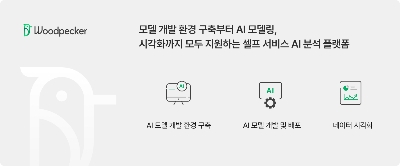 모델 개발 환경 구축부터 AI 모델링, 시각화까지 모두 지원하는 셀프 서비스 AI 플랫폼.