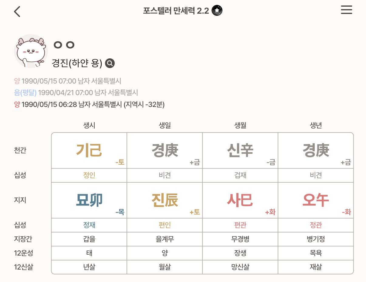 포스텔러 만세력 미리보기