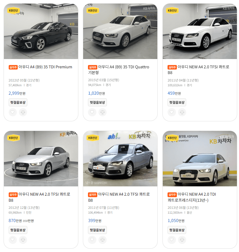 아우디 A4 중고차 가격