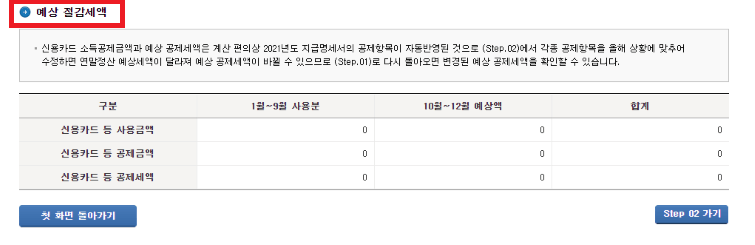 예상 절감세액 확인하기(홈택스)
