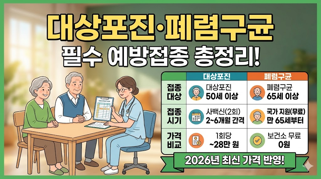 대상포진, 폐렴구균 등 필수 예방접종 시기와 가격 비교