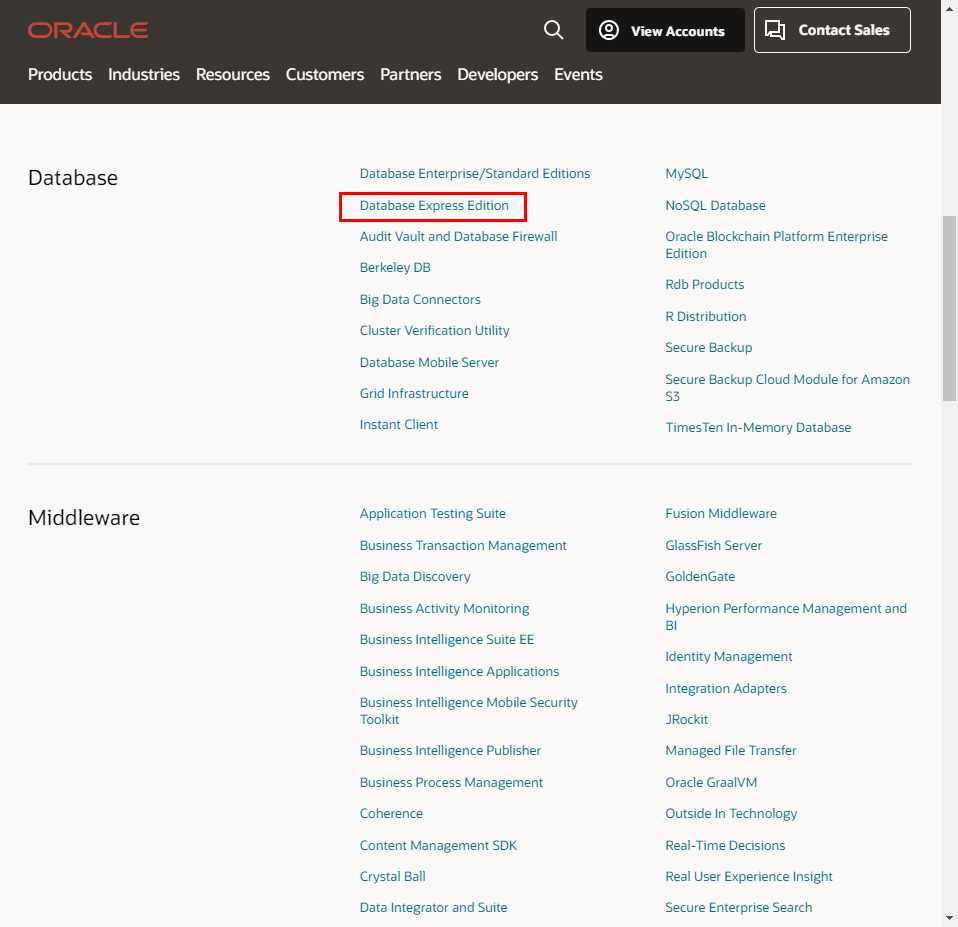 Oracle 다운로드 페이지
