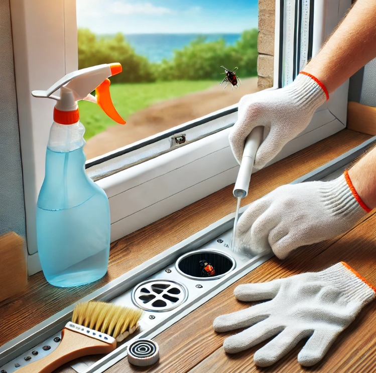 창문 틈 먼지 제거 장면