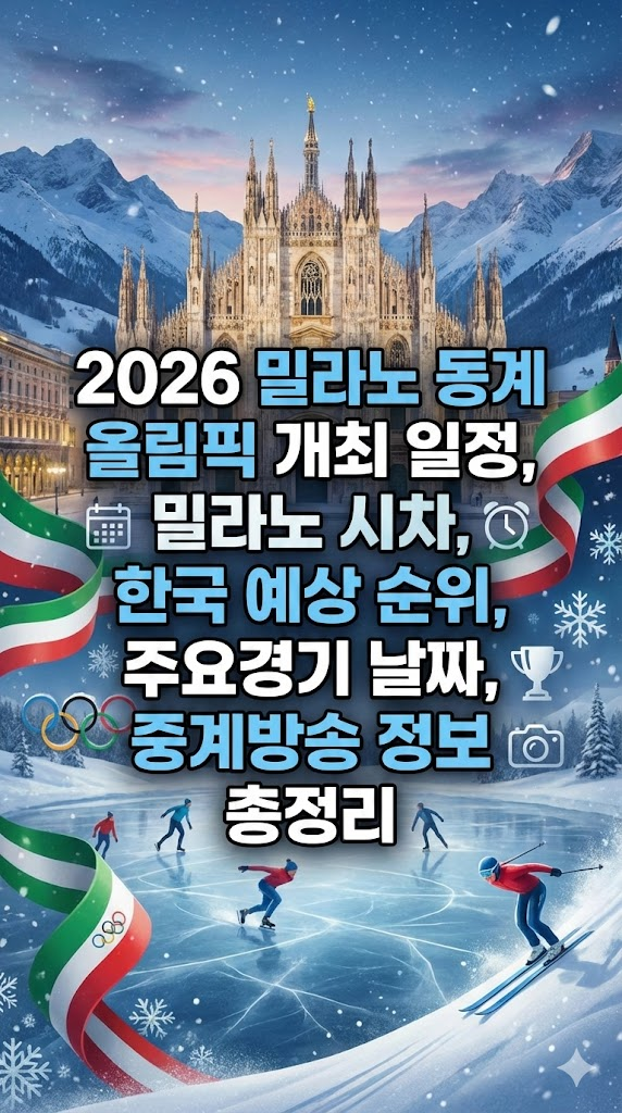 2026 밀라노 동계 올림픽 개최 일정, 밀나노 시차, 한국 예상 순위, 주요경기 날짜, 중계방송 정보 총정리