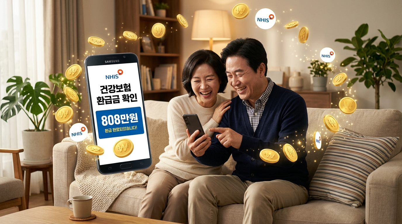 2026년 건강보험 본인부담 상한제 환급금을 확인하며 기뻐하는 모습