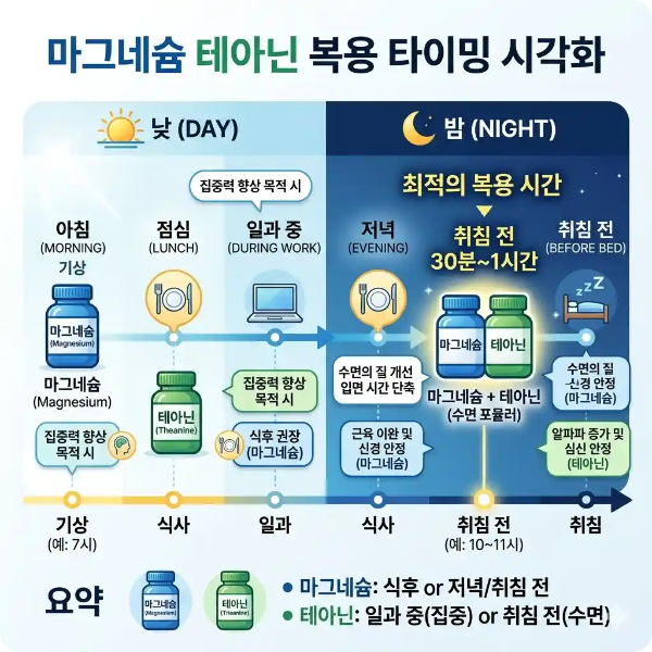 마그네슘 테아닌 복용 타이밍 시각화