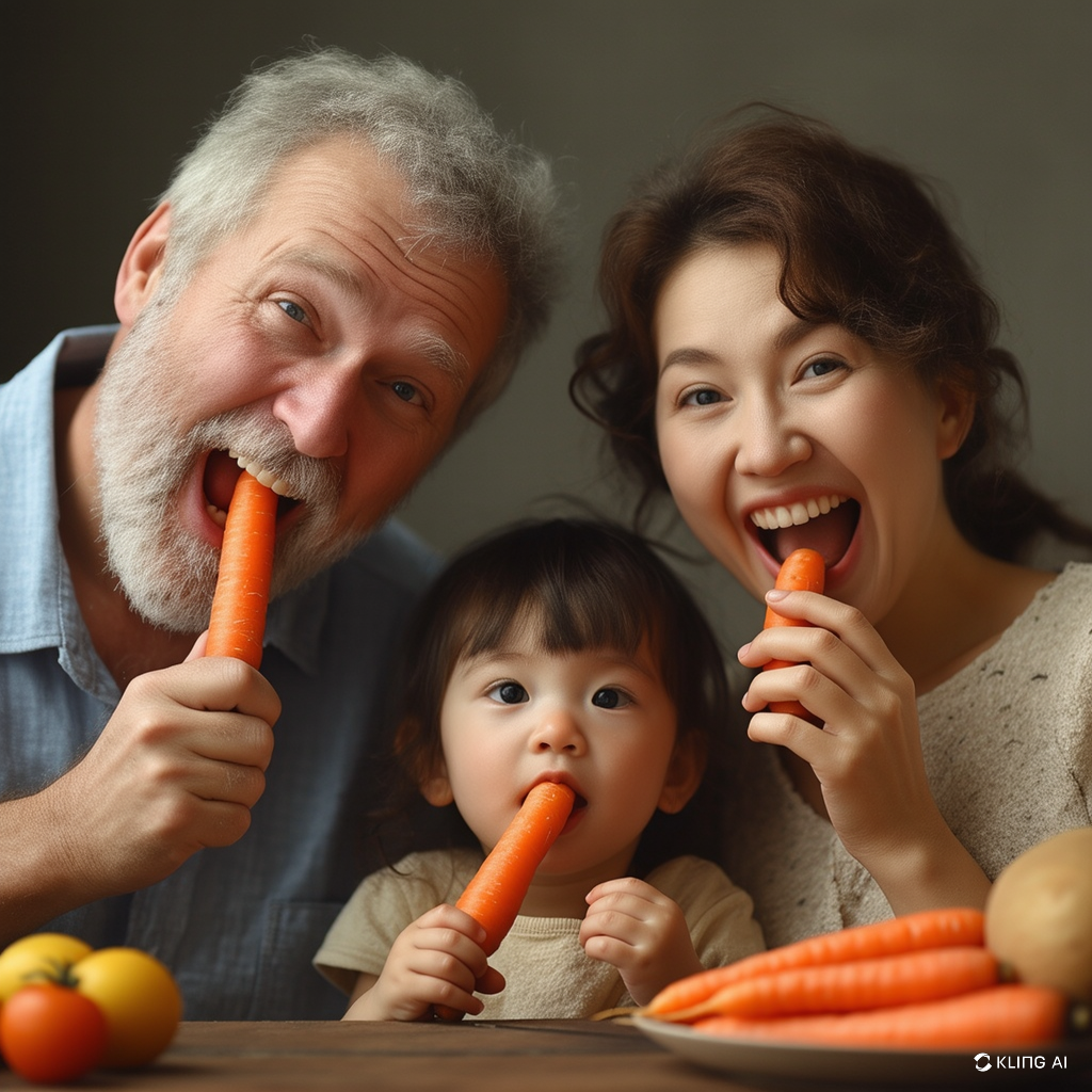 아침에 당근을 먹는 가족