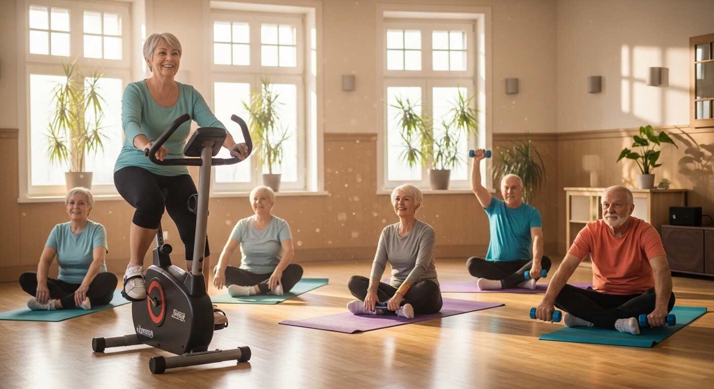 따뜻한 실내에서 운동하는 모습 시니어 모습