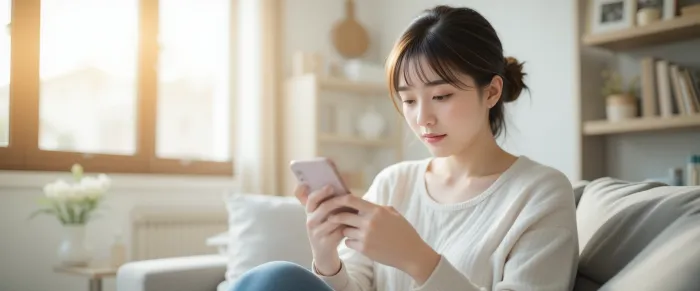 건강검진 알림 확인하는 여성