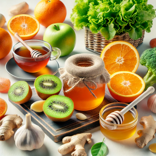 감기 예방을 위한 면역력 강화 식품: 오렌지, 키위, 꿀, 생강차, 마늘, 잎채소