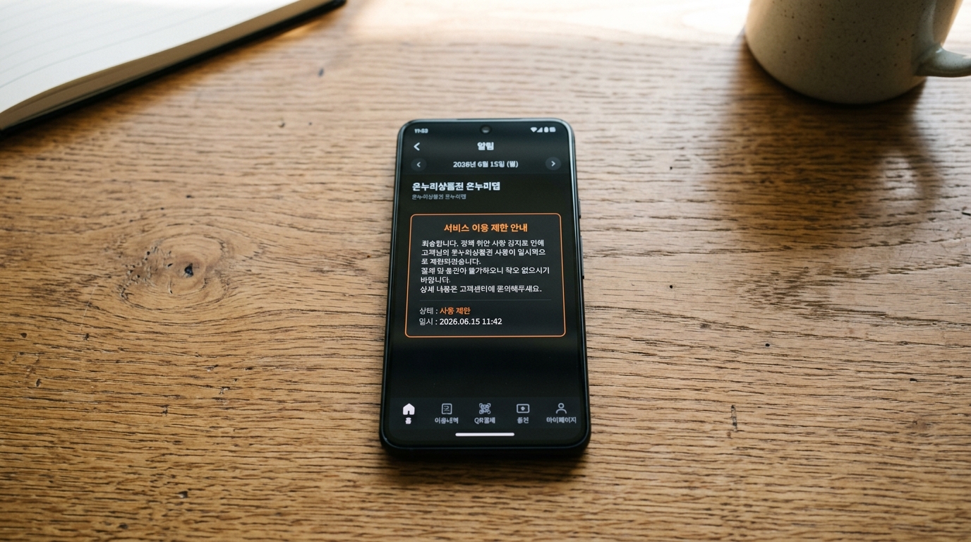 온누리상품권 사용 제한 업종 안내를 보여주는 스마트폰 화면