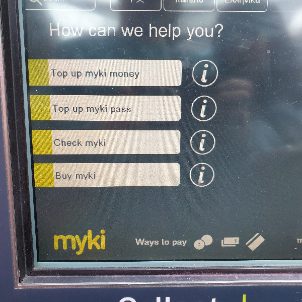 myki 카드부터 무료 트램까지, 멜버른 교통수단 완벽 가이드_myki 카드 충전기_메뉴