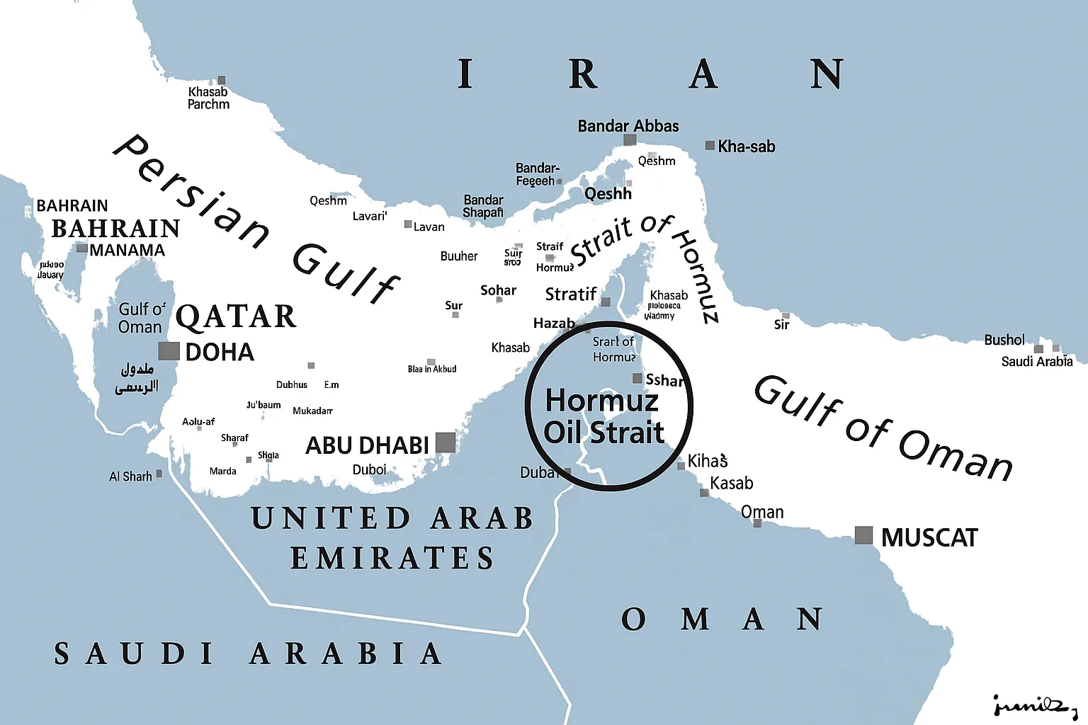 이란 호르무즈 해협 지도