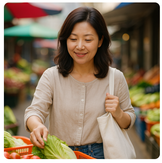 민생회복 소비쿠폰으로 전통시장에 장을 보는 이미지