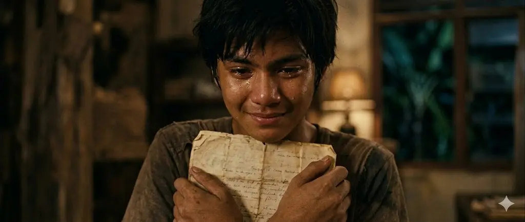 영화의 결말부, 낡은 편지를 가슴에 품고 눈물을 머금은 채 카메라를 향해 담담하고도 희미한 미소를 지어 보이는 소년의 클로즈업 장면