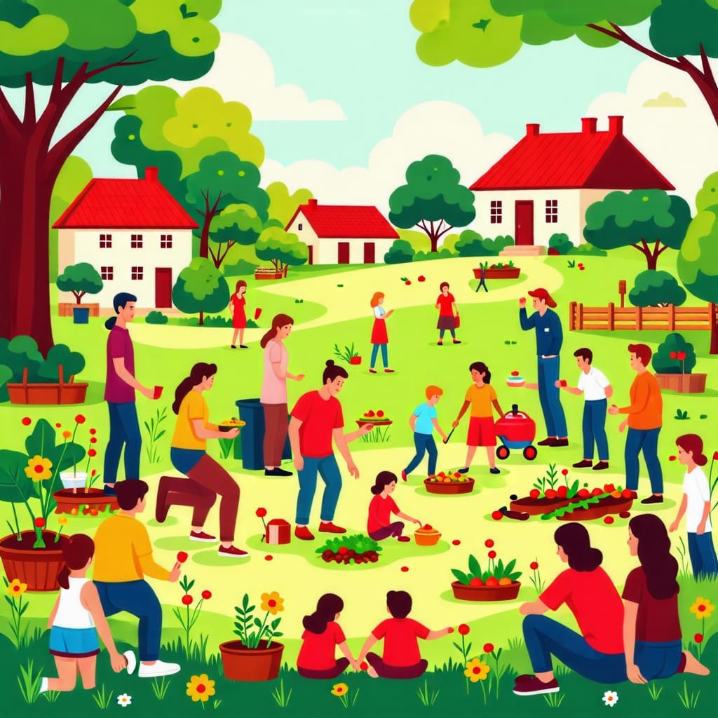 농림지역 내의 커뮤니티 활동이나 이웃과의 관계를 보여주는 이미지로, 사회적 연결성을 강조합니다.