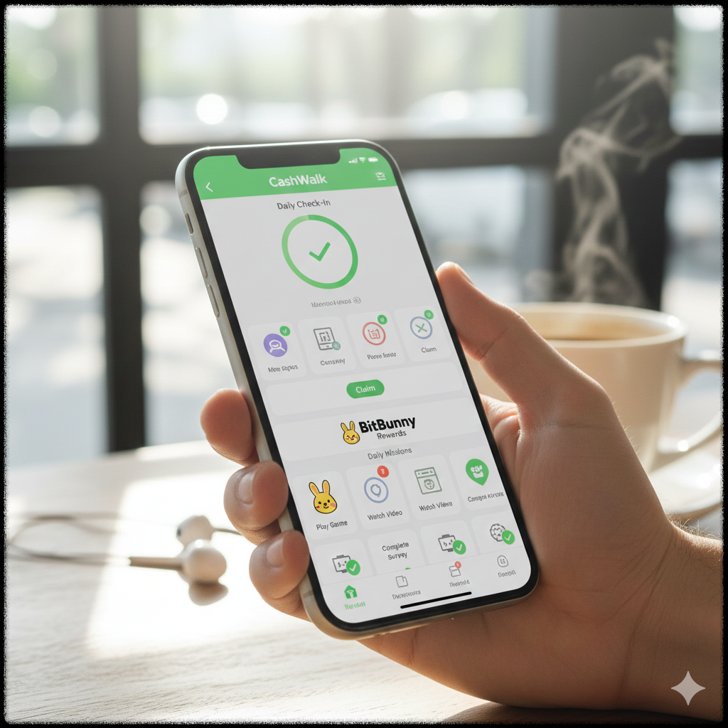 출석 체크와 간단한 미션으로 포인트를 적립하는 앱테크 이미지