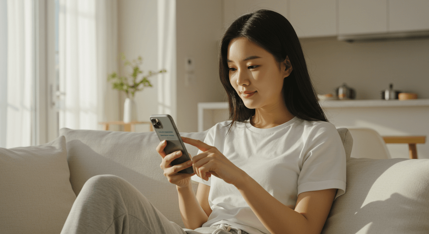 여성이 모바일 앱으로 환급금을 조회·신청하는 장면 2
