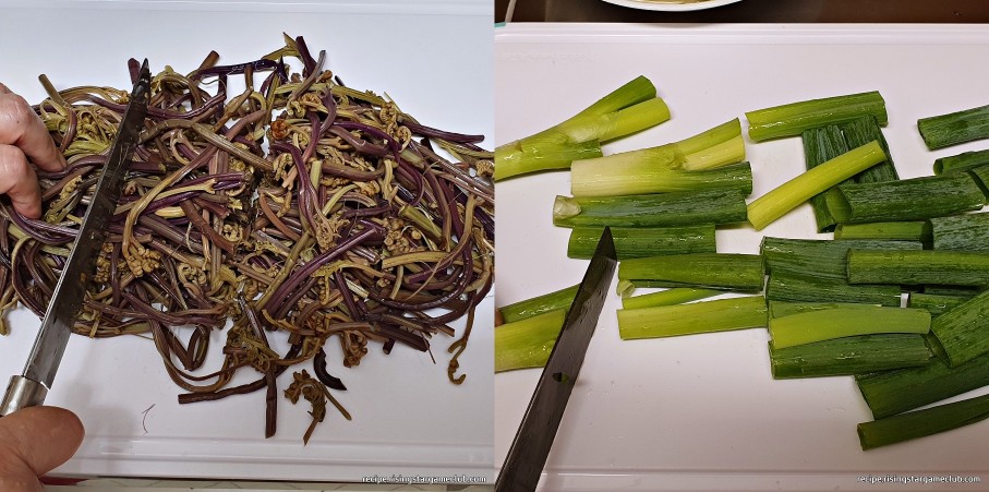 맛있는 육개장에 들어갈 고사리와 대파를 손질하는 사진