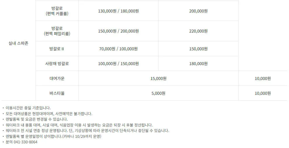 충남 예산 스플라스리솜 사우나, 워터파크 운영시간, 이용요금, 할인혜택 등 이용안내