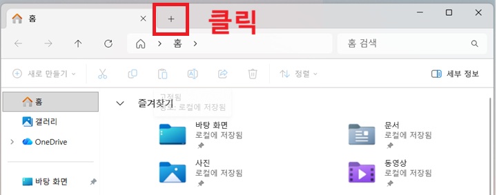 파일 탐색기 창 상단에 탭이 보이고 플러스 버튼 보임