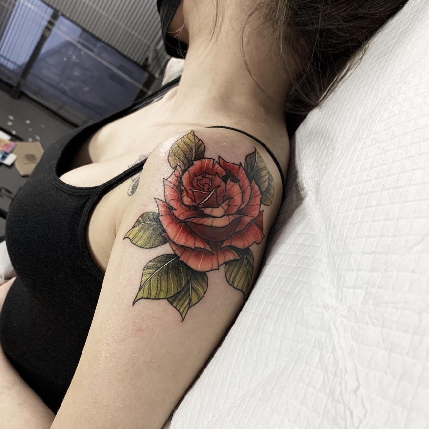 new school tattoo rose tattoo