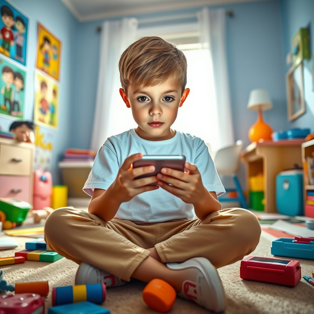 스마트폰 중독에 빠진 초등학생