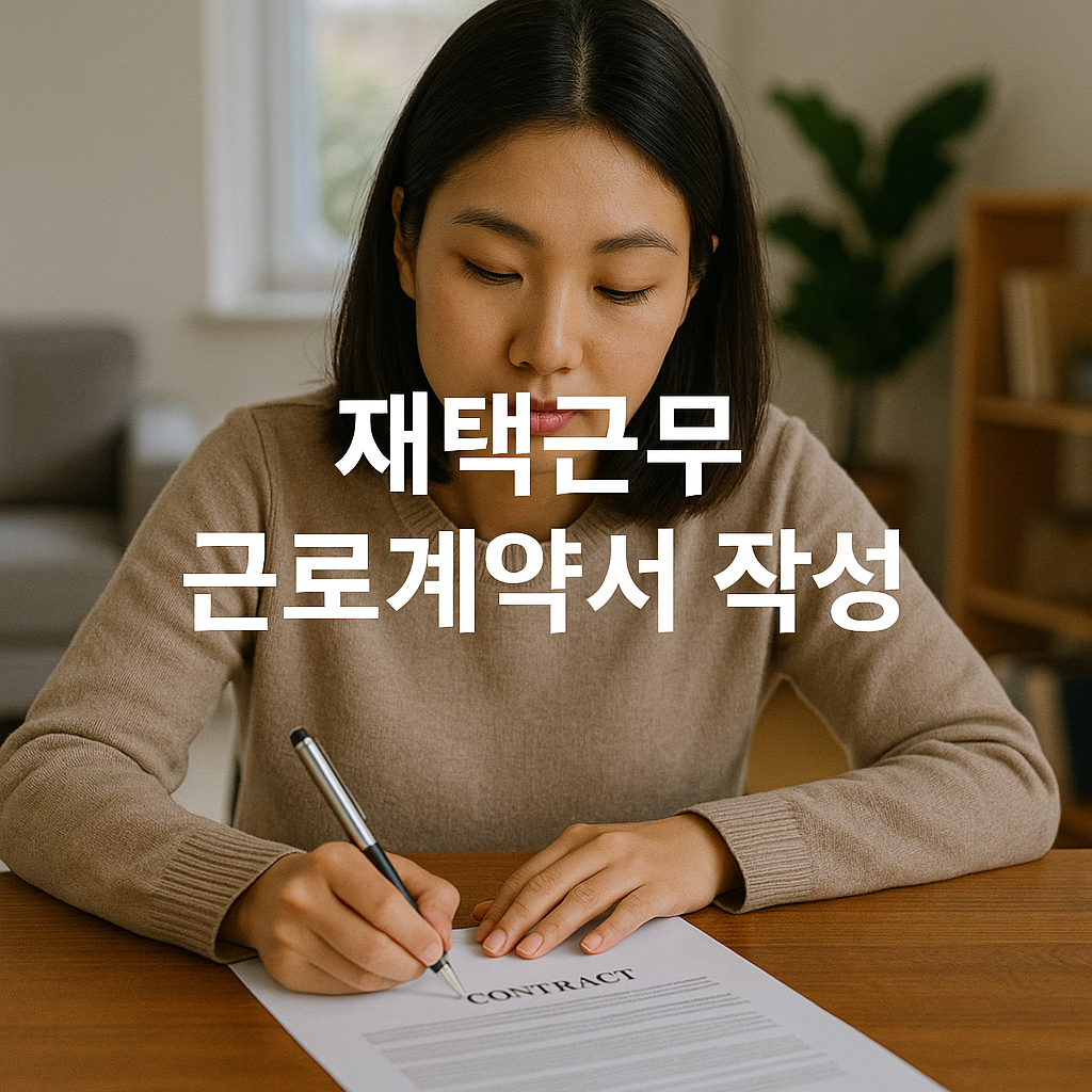 홈오피스에서 근로계약서를 작성 중인 한국인 여성