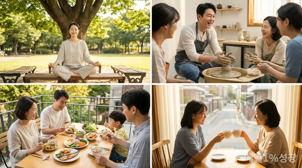 번아웃 극복을 위한 다양한 회복 활동을 하는 한국인