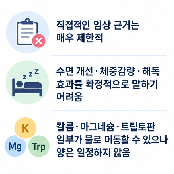 바나나 끓인물의 숙면 칼륨 마그네슘 붓기 다이어트 관련 주장과 실제 근거 수준을 비교한 표