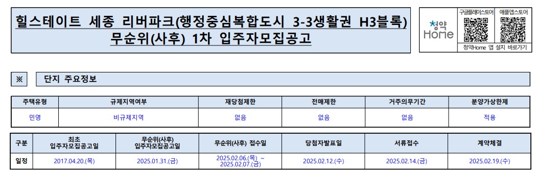 힐스테이트 세종 리버파크 무순위 줍줍 청약