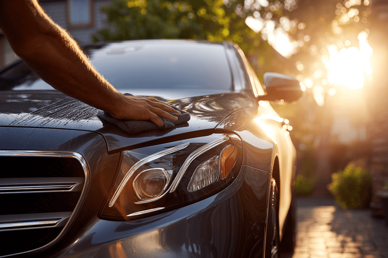 집-앞에서-자동차를-관리하고-있는-남자