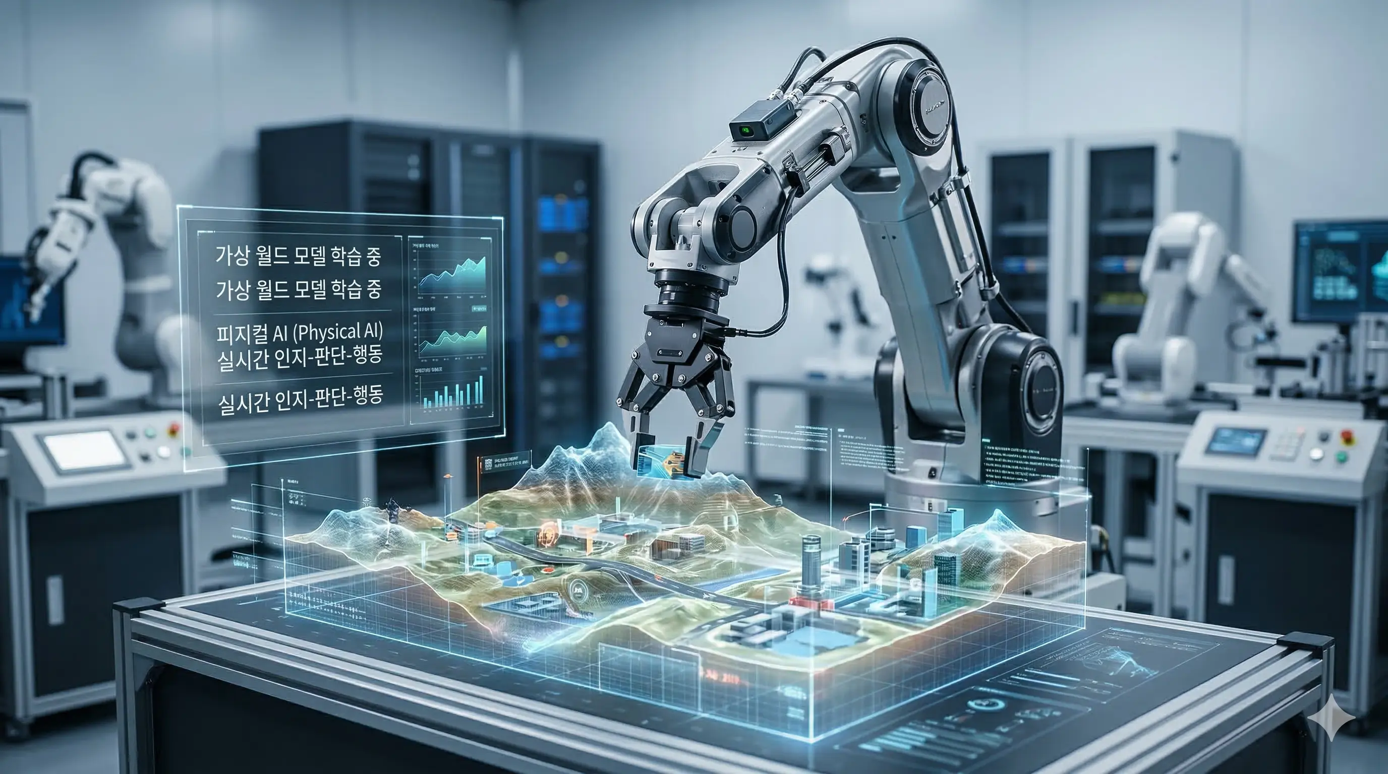 Genie 3 월드 모델을 통해 가상 환경을 학습하는 로봇의 모습